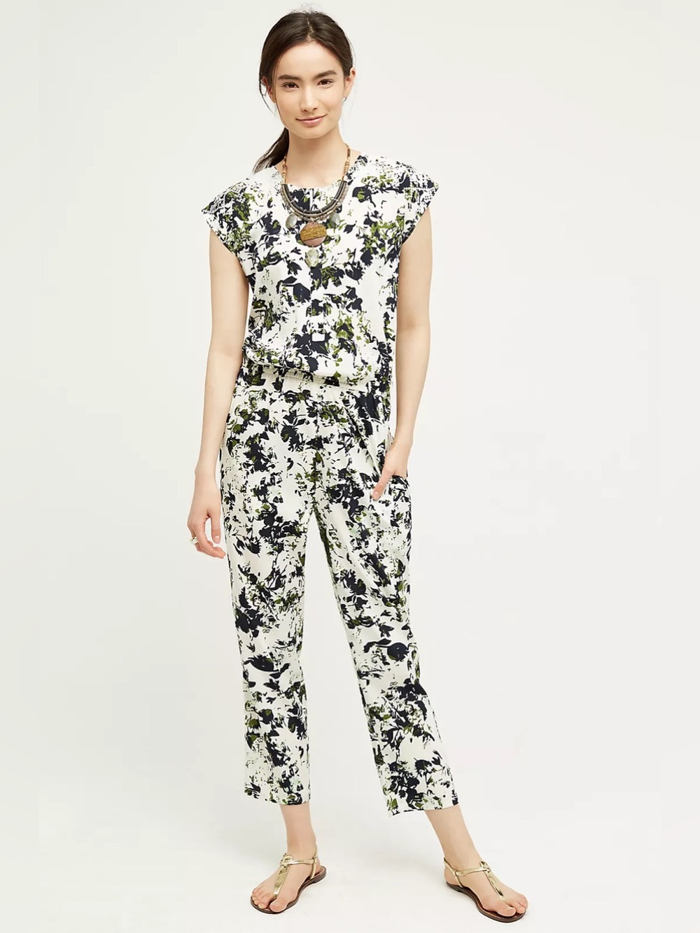 Ranna Gill White Aida Embroidered Jumpsuit